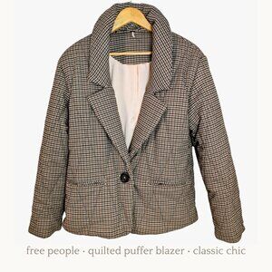 Free People Houndstooth Tweed Quilted Puffer Blazer Jacket | Oversized | XS